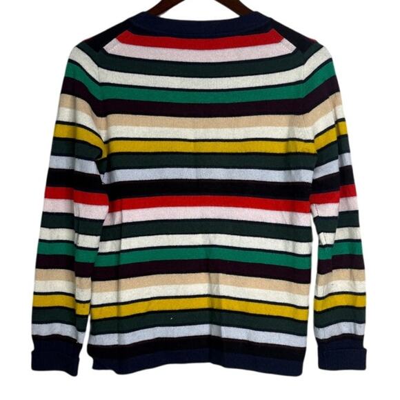 J. Crew Cashmere Striped Long Sleeve Crew Neck Sweater Cardigan M Red Green Blue - Picture 5 of 15